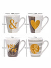 White Gold Porcelain Tea/Coffee Large Mug with Gold Print (Set of 4pcs)