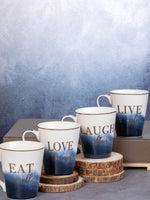 White Gold Porcelain Tea/Coffee Large Mug with Gold Print (Set of 4pcs)