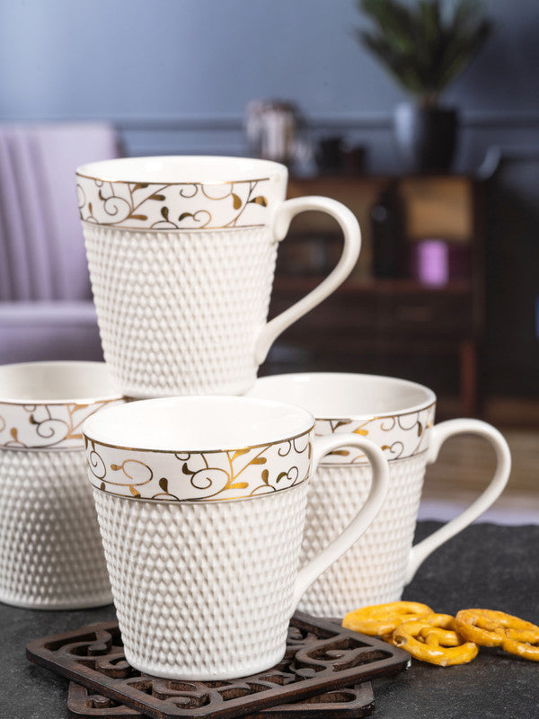 White Gold Porcelain Coffee Mug with Gold Print (Set of 6pcs)