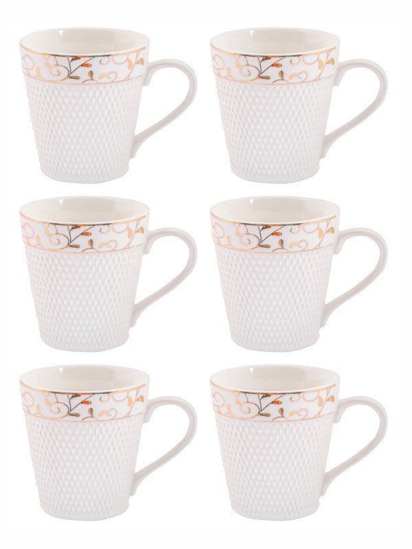 White Gold Porcelain Coffee Mug with Gold Print (Set of 6pcs)