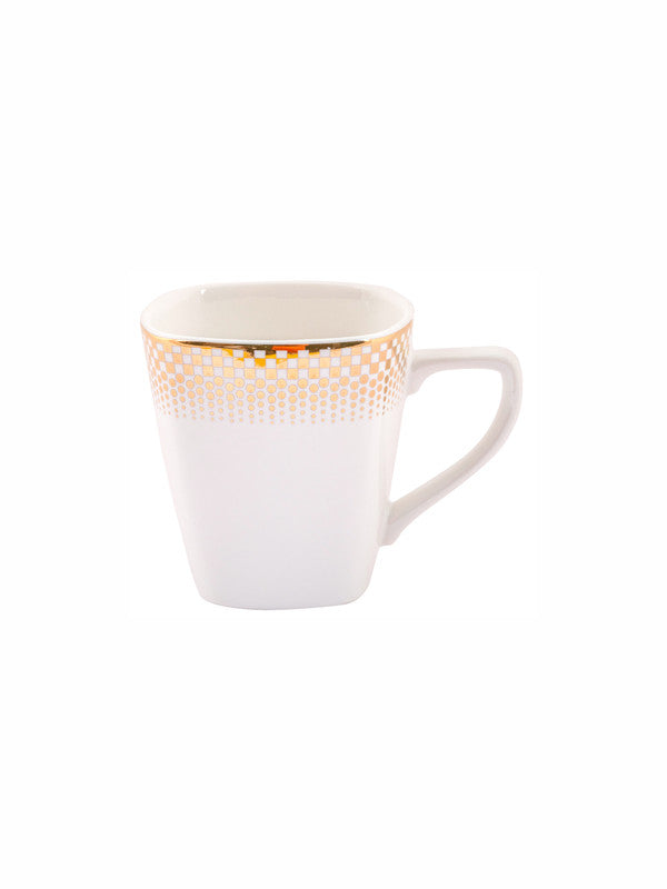 White Gold Porcelain Coffee Mug with Gold Print (Set of 6pcs)