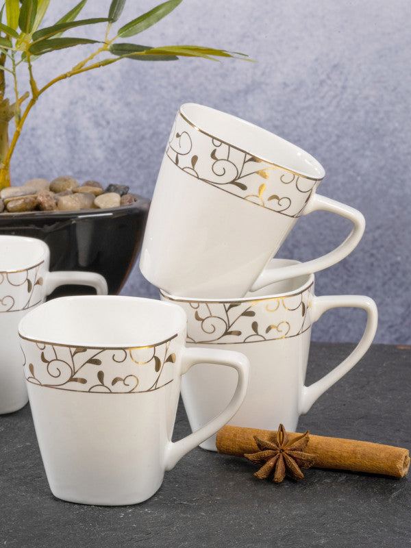 White Gold Porcelain Coffee Mug with Gold Print (Set of 6pcs)