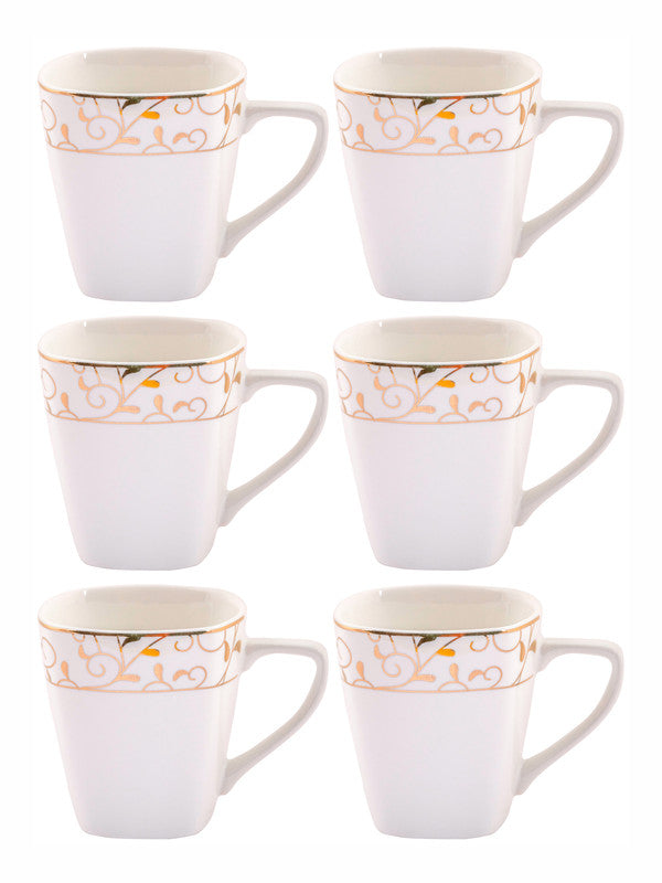 White Gold Porcelain Coffee Mug with Gold Print (Set of 6pcs)