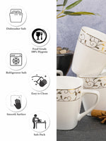 White Gold Porcelain Coffee Mug with Gold Print (Set of 6pcs)