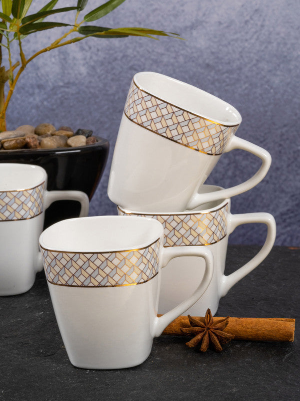 White Gold Porcelain Coffee Mug with Gold Print (Set of 6pcs)