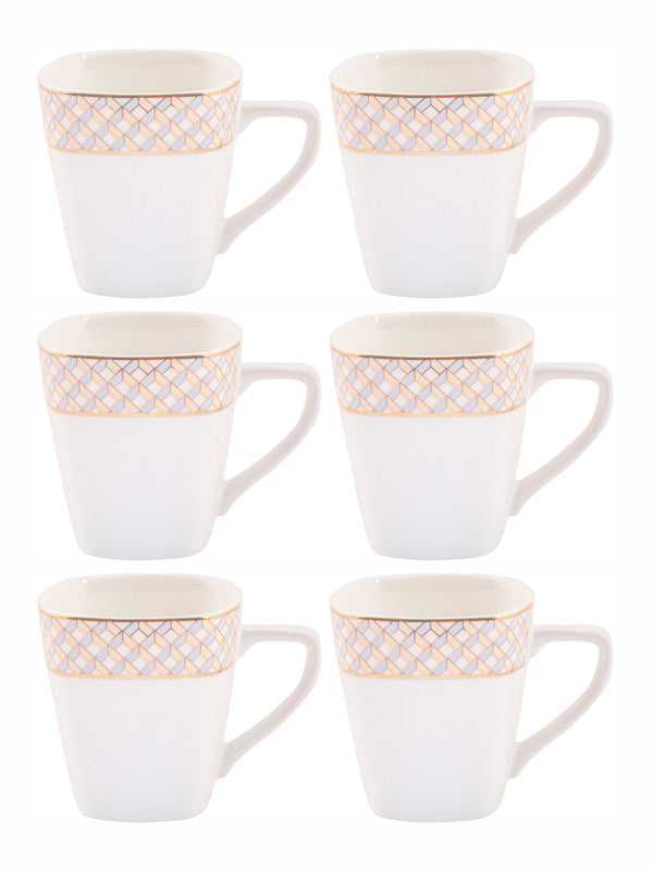 White Gold Porcelain Coffee Mug with Gold Print (Set of 6pcs)