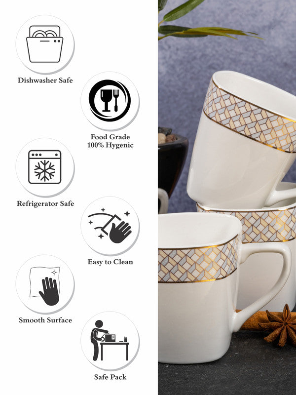 White Gold Porcelain Coffee Mug with Gold Print (Set of 6pcs)