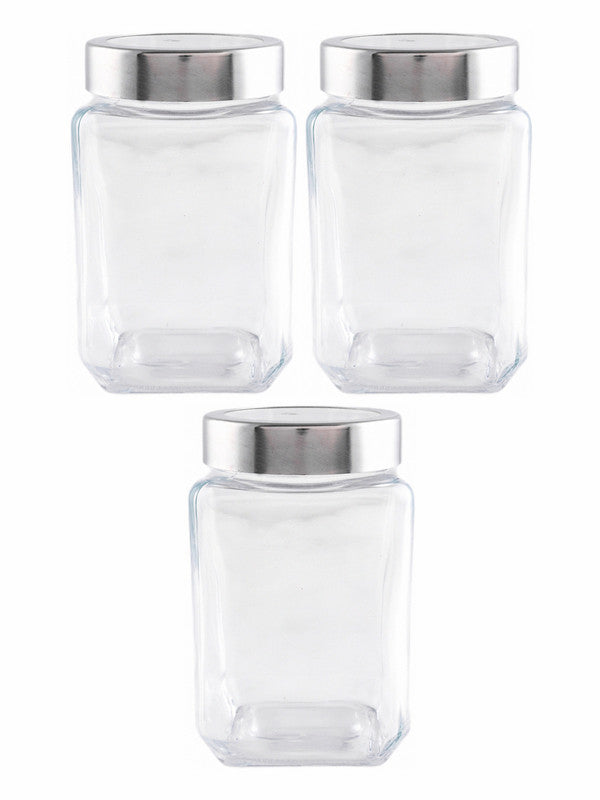Glass Jar Set with Silver Colour Lid (Set of 3pcs)