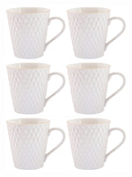 White Gold Porcelain Coffee Mug with Emboss Design & Gold Line (Set of 6pcs)