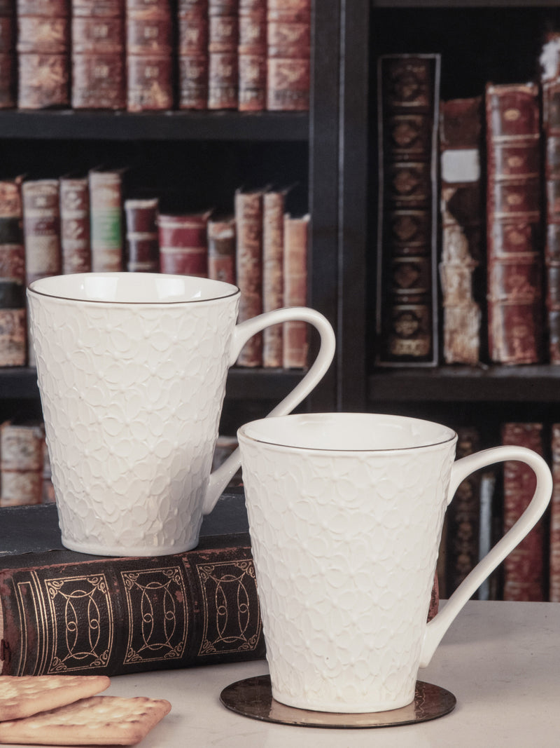 White Gold Porcelain Large Coffee Mugs (Set Of 2Pcs)