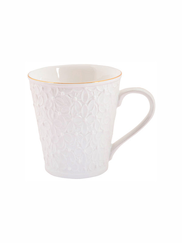 White Gold Porcelain Coffee Mug with Emboss Design & Gold Line (Set of 6pcs)