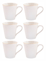 White Gold Porcelain Coffee Mug with Emboss Design & Gold Line (Set of 6pcs)