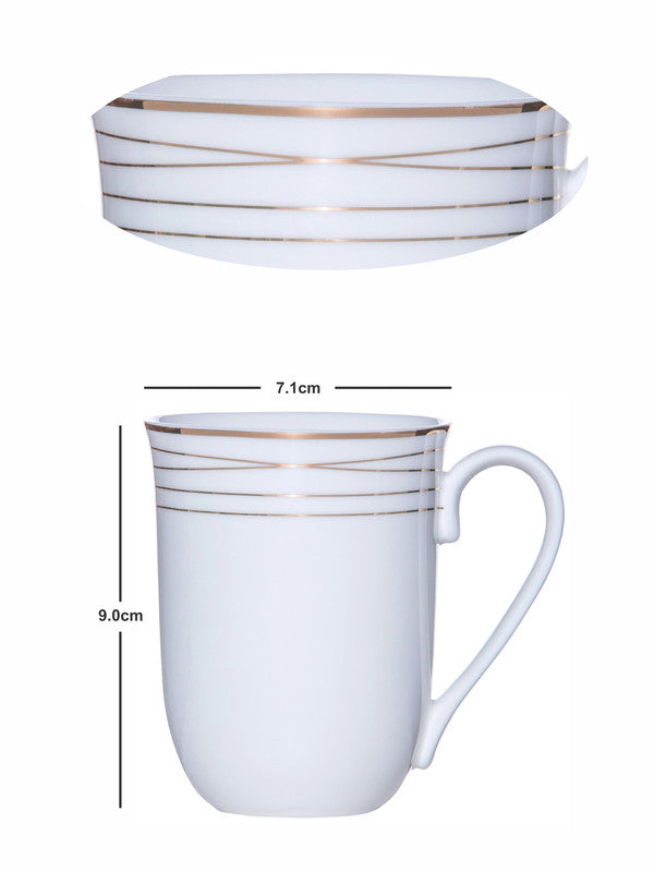 White Gold Porcelain Tea/Coffee Mug with Gold Print (set of 6pcs)