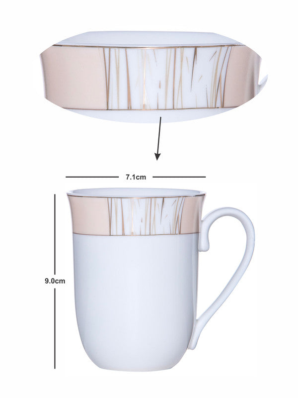 White Gold Porcelain Tea/Coffee Mug with Gold Print (set of 6pcs)