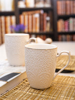 Porcelain Embossed Large Coffee Mug with Gold Line (Set of 2pcs)