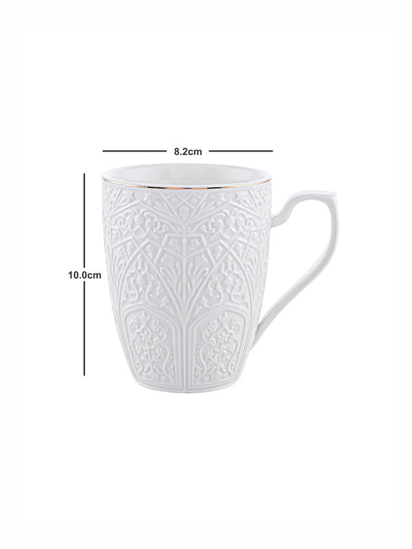 Porcelain Embossed Large Coffee Mug with Gold Line (Set of 2pcs)