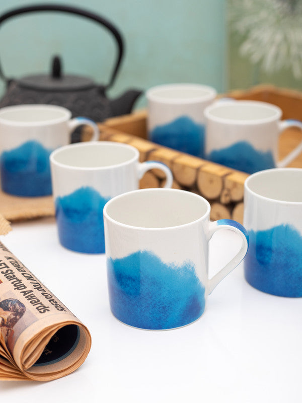 Bone China Tea Cups/Coffee Mugs with Indigo Print (Set of 6 mugs)
