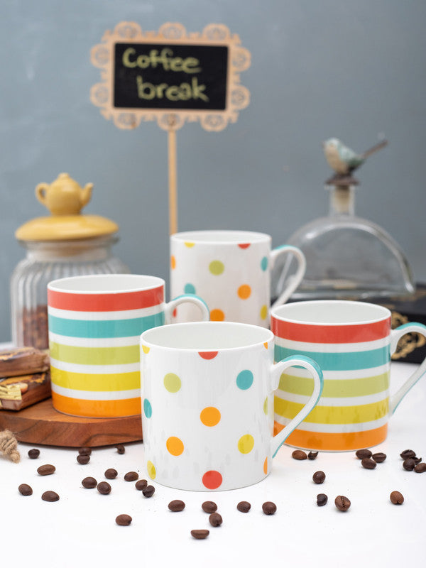 Fine Bone China Tea Cups/Coffee Mugs with Geometric Print ( Set of 4 Cups )