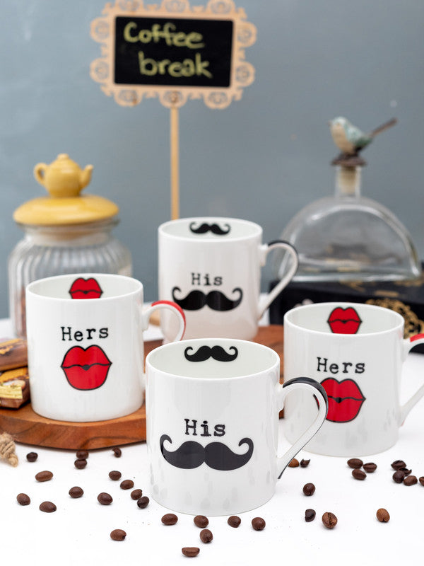 Fine Bone China Tea Cups/Coffee Mugs with His n Her Print (Set of 4 Cups)