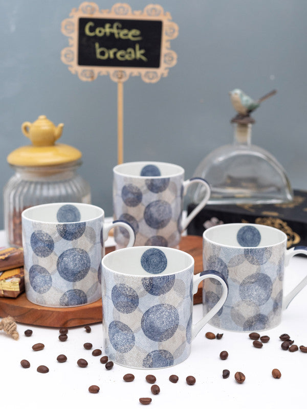Fine Bone China Tea Cups/Coffee Mugs with Geometric Print (Set of 4 Cups)