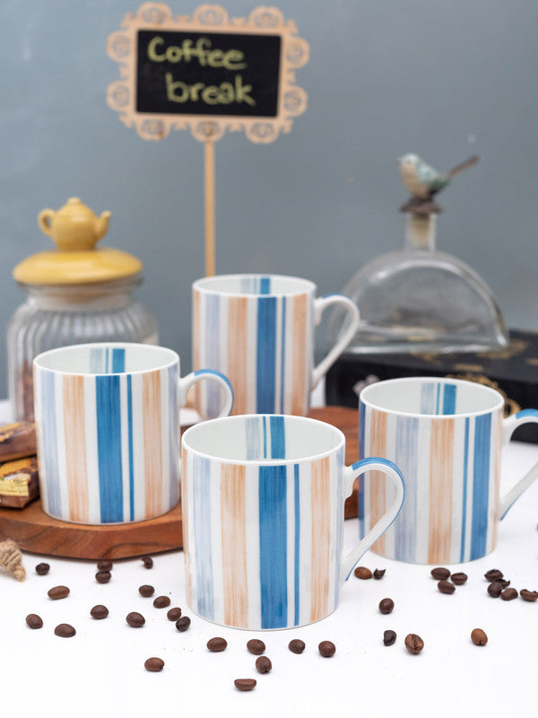 Fine Bone China Tea Cups/Coffee Mugs with Stripes Print (Set of 4 Cups)
