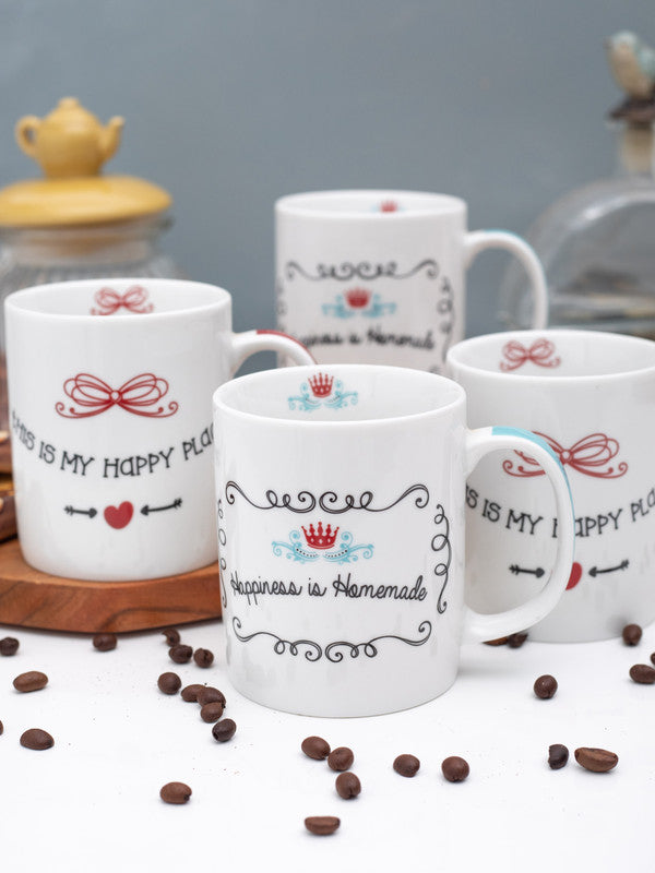 Porcelain Tea Cups /Coffee Mugs with Fun Wordings ( Set of 4 Cups )