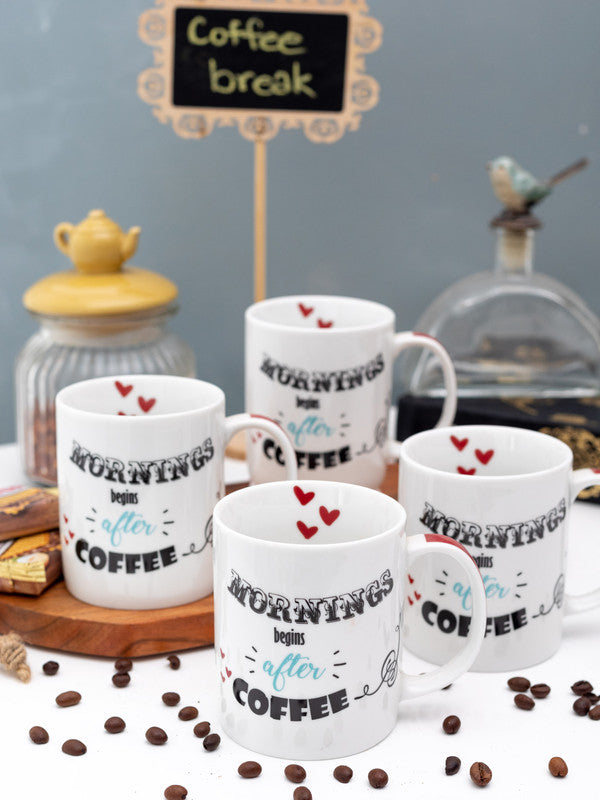 Porcelain Tea Cups /Coffee Mugs with Fun Wordings (Set of 4 Cups)