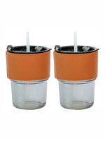 Goodhomes Glass Sipper with Grip & Straw (Set of 2pcs)