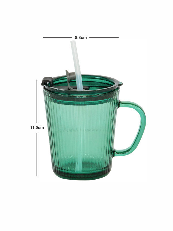 Premia+ Glass mug with Silicon Grip, Slider Lid with Straw slot
