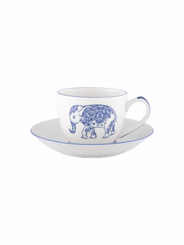 Bone China Cup Saucer Set with Elephant Motif Design (Set of 12 pcs)