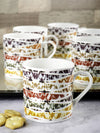 Bone China Tea Cups/Coffee Mugs with Colourful Design (Set of 6 mugs)