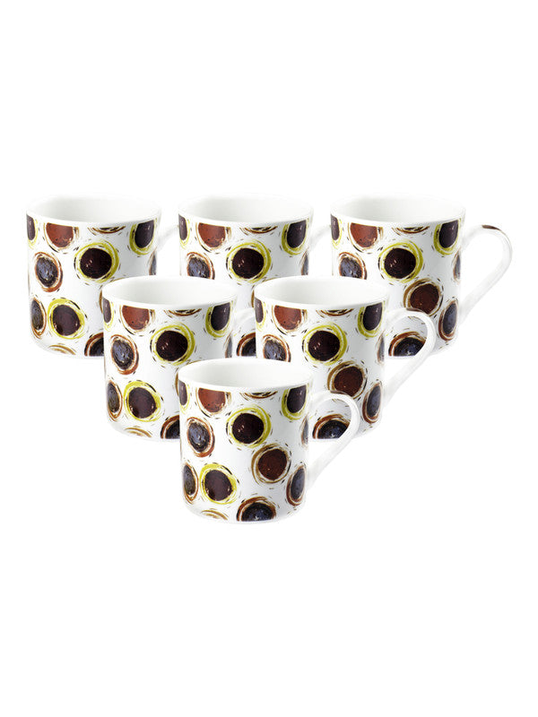 Bone China Tea Cups/Coffee Mugs with Geometric Design (Set of 6 mugs)