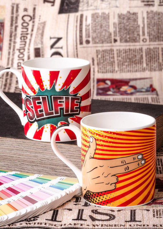 Bone China Mug Set with Selfie Slogan ( Set of 4 Cup )