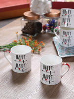 Bone China Mug Set with Happy Happy Slogan ( Set of 4 Cup )