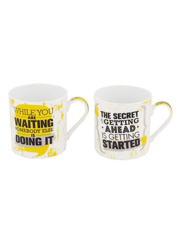 Bone China Mug Set with Getting Started Slogan ( Set of 4 Cup )