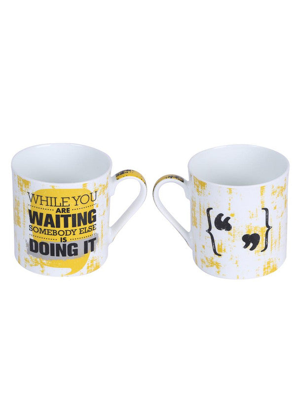 Bone China Mug Set with Doing It Slogan ( Set of 4 Cup )