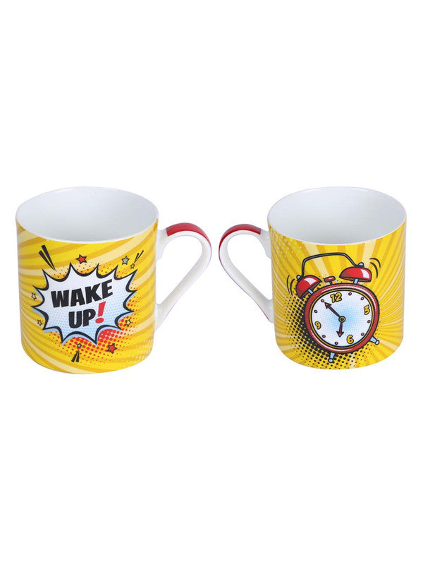 Bone China Mug Set with Wake Up Slogan ( Set of 4 Cup )