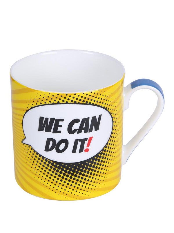 Bone China Mug Set with We Can Do It! Slogan ( Set of 4 Cup )