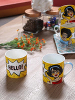 Bone China Mug Set with Hello! Slogan ( Set of 4 Cup )