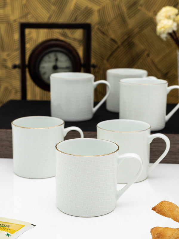 Bone China Tea Cups/Coffee Mugs with Real Gold Line (Set of 6 Mugs)