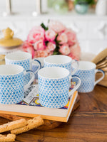 Goodhomes Bone China Tea Cups/Coffee Mugs With Indigo Print (Set Of 6 Mugs)